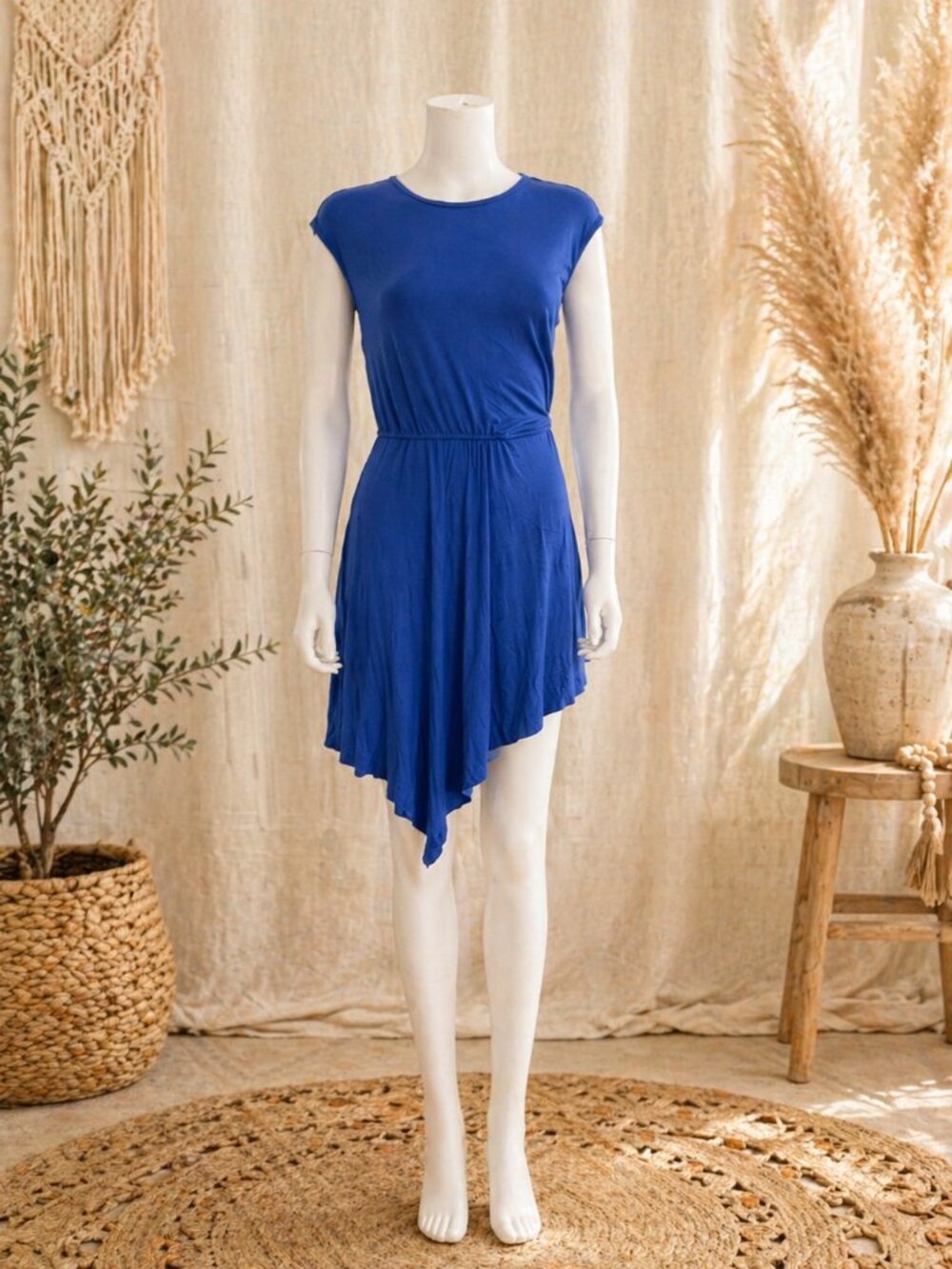 Cupshe Blue Asymmetrical Hem Dress Stretch Knit Casual Mini Dress NWT Size M